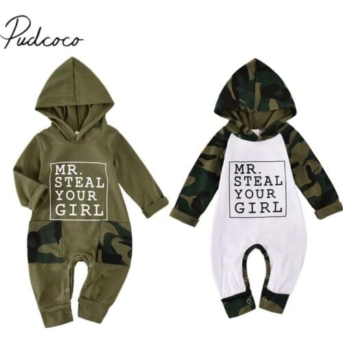 0-18M Infant Baby Boys 100% Cotton Romper Floral Print Long Sleeve Hooded Jumpsuit Spring Autumn Playsuits Army Green/White