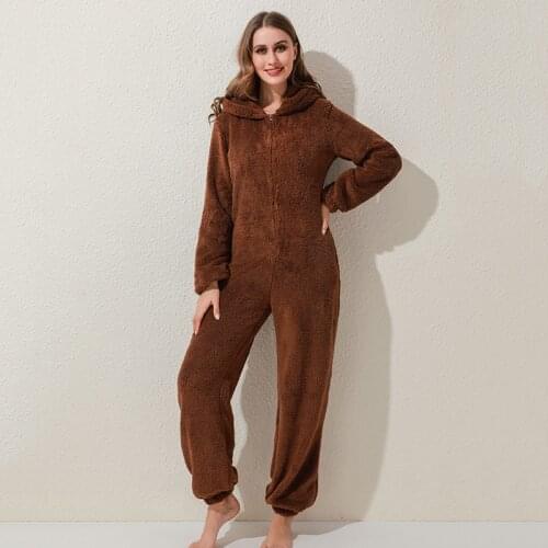 Winter Warm Pyjamas Women Onesies Fluffy Fleece Jumpsuits Sleepwear Overall Plus Size Hood Sets Pajamas For Women Adult