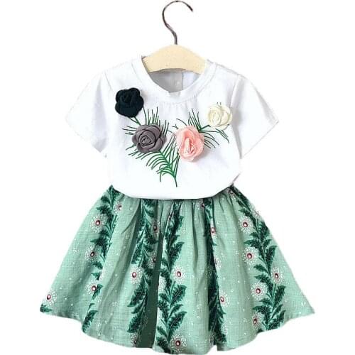 High-quality Girls Clothing Set Applique Flower Clothing Set For Girls Cotton Floral Skirt + Shirts Kids Suit Chidren Clothing