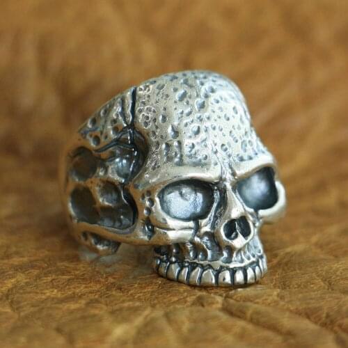LINSION 925 Sterling Silver High Details Skull Ring Mens Biker Punk Ring TA118 US Size 7~15