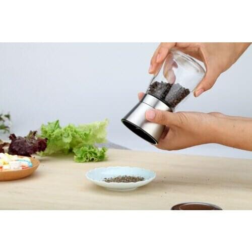 Stainless Steel Short Grinder Salt And Pepper Grinder 2 Lids 3 Settings Adjustable Ceramic Roughness