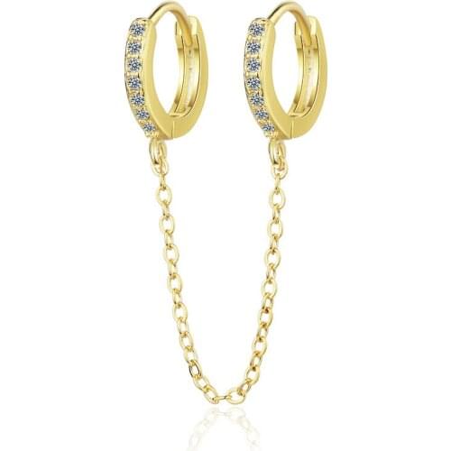 ModaOne 1PC Personality Double Ear Hole Cubic Zircon Hoop Earring 925 Sterling Silver Ear Jewelry For Women Party Gift