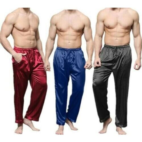 Mens Silk Satin Pajamas Pyjamas Pants Lounge Pants Sleep Bottoms Sexy Underwear Size S-XL Plus Summer Sleepwear Nightwear