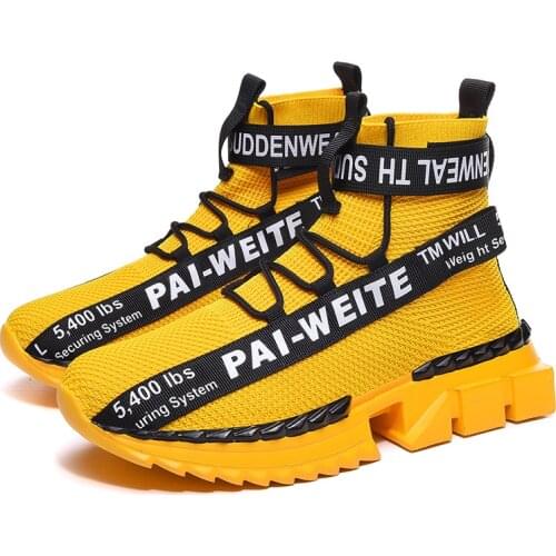 Fashion High-top Socks Shoes Men Sneakers Yellow Platform Mens Casual Sports Shoes Mesh Breathable Designer Trainers Shoes Men