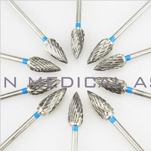 Set of 10 Tungsten Steel Dental Carbide Burs Lab Med Burrs Tooth Drill 2.35mm