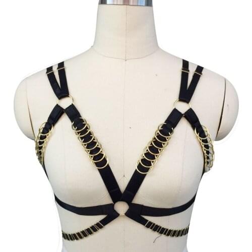 New sexy goth lingerie elastic harness cage bra 90s cupless lingerie bondage body harness belt dress club wear