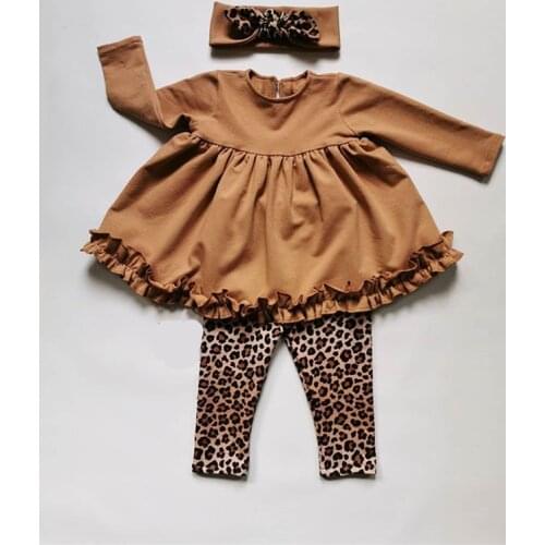 Autumn Winter Toddler Kids Baby Girls Clothes Tracksuit Sets Ruffle Long Sleeve Tops Leopard Pants Headwear Outfits