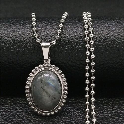 Flash Stone Stainless Steel Necklaces Charm Women/Men Silver Color Oval Long Necklaces Chain Jewelry collar mujer N4519S05