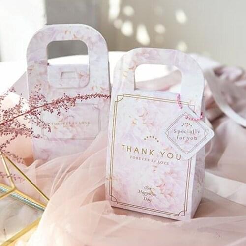 Creative Romantic Paper Candy Box hand Bag With pink Flower paper Box Wedding Gifts For Guests baby shower favor