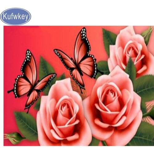 Full square Diamond Painting Pink rose butterfly,3d Cross Stitch 5d Diamond Mosaic Embroidery sale,unfinished,Household Decor