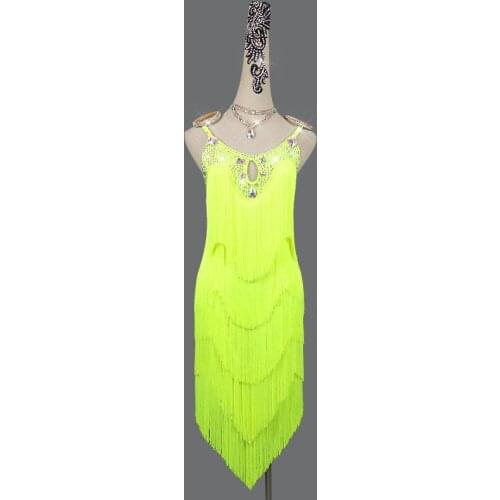 Custom made Sale Latin Dance Dresses For Women yellow tassel Club Party Dancer Singer Entertainer Fringe Tassel yellow Dress