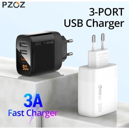 PZOZ LED Quick Charger 3.0 USB Charger Display 3 USB 18W PD Fast Charging for xiaomi 10 note 9S 8 7 iphone 11 pro max Samsung