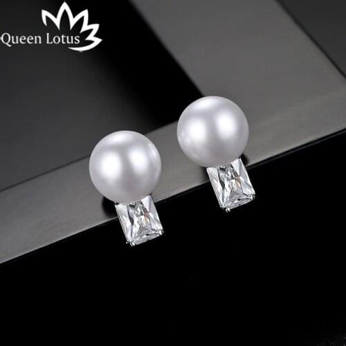 Queen Lotus Romantic 2018 Fashion Women Earrings Luxury Pearl Earrings Jewelry Accessories Square Crystal Stud Earrings Gifts