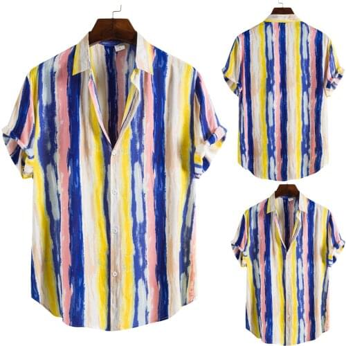 Summer 2021 Fashion Men Shirts Casual Short Sleeve Stripe Shirt Loose Men Clothing Tops Vestidos Dress Shirts Vestidos Camisas