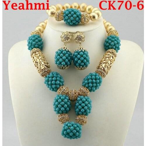 Handmade Luxury African beads jewelry sets indian beaded nigerian wedding bridal beads necklace dubai jewelry sets CK70-1