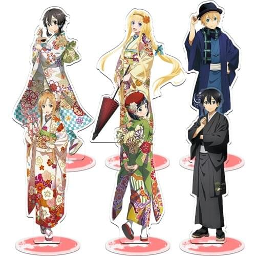 Anime Sword Art Online Alice Kirigaya Kazuto Kirito Yuuki Asuna Kimono Theme Acrylic Stand Figure Model Desktop Decor Toy