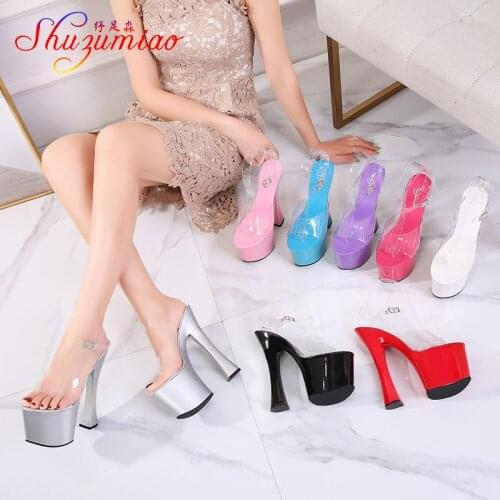 2021 Summer Platform Wedding Sandals Women Sexy PVC Transparent Slim Ultra High Heel 20CM Shoes Pole Dancing Thick Heel Shoes