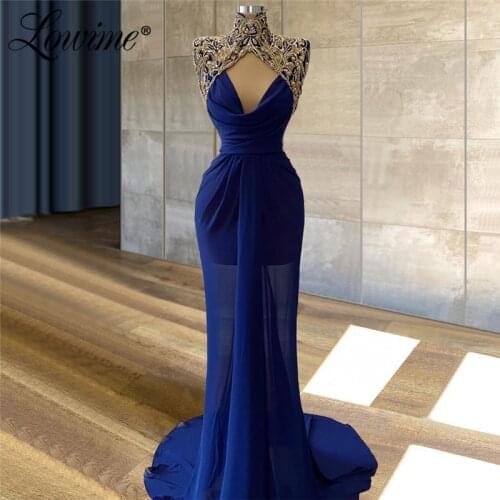 Handmade Beaded Cut-out Design Chiffon Evening Dress 2020 Newest Dubai Women Party Gowns Mermaid Prom Dresses Long Robes Aibye