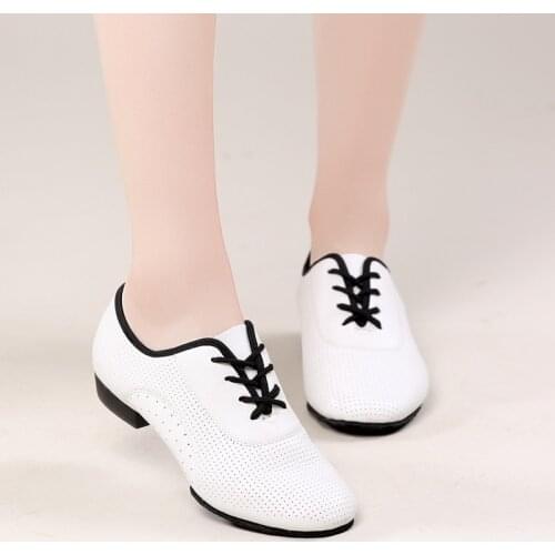 Natural Leather White Square Dance Shoes Sailor Ladies Jazz Soft Bottom Fitness Shoes Woman Sports Dance Female Modern Shoes