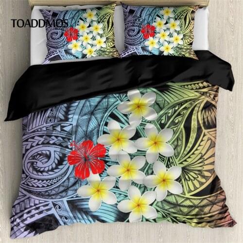 TOADDMOS 2Piece Throw Pillow Case Cover with Duvet Cover Sets Polynesian Plumeria Tribal Pattern Bedding Set 3pcs/Set Home Decor