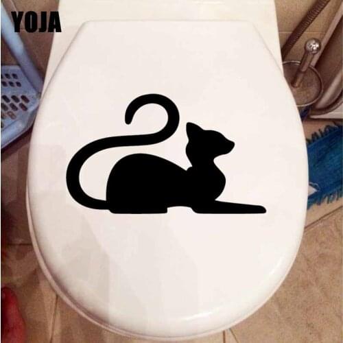 YOJA 23.7X14.2CM Cute Catroom Cat Toilet Seat Sticker Home Decoration Wall Decal T5-0104