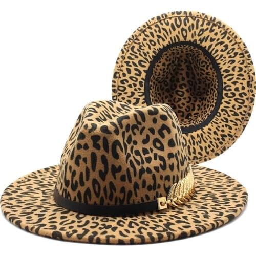 2021 winter fedora hats for women fashion Flat wide Brim Panama Wool Felt Jazz Fedora Hats for men Leopard goth top wedding Hat