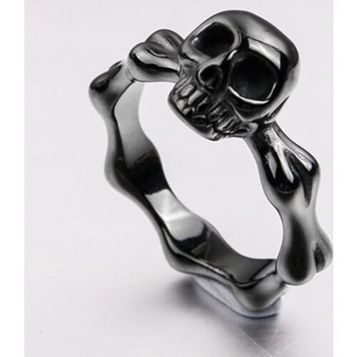 Unique Personality Vintage Black Skull Ring For Womens Gothic Punk Steampunk Biker Girls Hip Hop Rings 2021 Trend Jewelry Gift