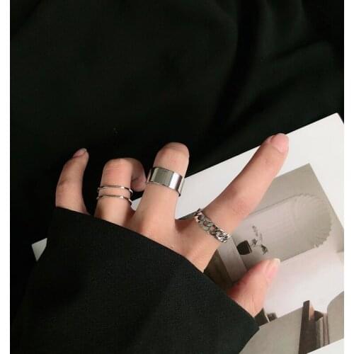 Hip hop cool wind personality opening forefinger chain buckle joint metal ring for women