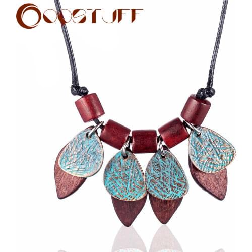 Woman Necklace Jewelry Statement necklaces & pendants Long Necklaces Vintage Wood Beads Leaf Pendant Necklace for Women collares