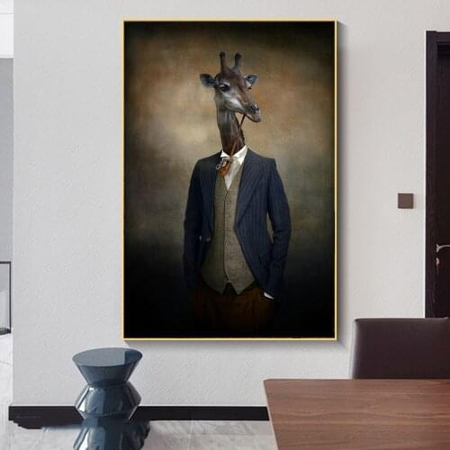 Giraffe In A Suit Canvas Paintings On The Wall Art Animals Posters And Prints Smoking Giraffe Canvas Pictures For Living Room