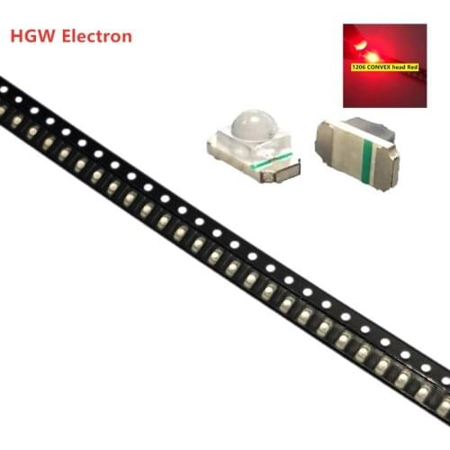 100PCS Highlight 1206 CONVEX head spotlight Red LED light 3216 ball head Red Light Patch light-emitting Diode Lens