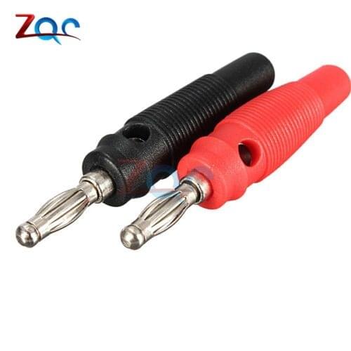 2PCS Nickel Plated Solderless Speaker Banana Plug Audio Jack Connector Red Black
