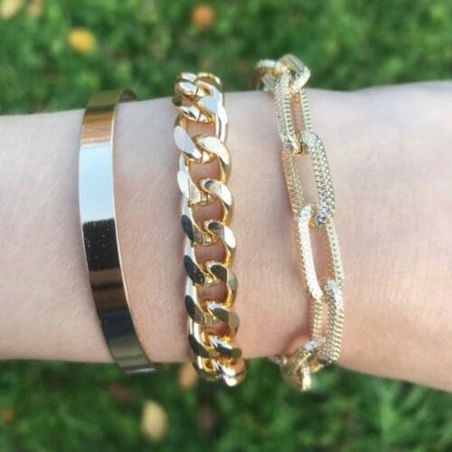 3Pcs/Set Hip Hop Chunky Thick Chain Bracelets for Women Punk Curb Cuban Metal Bracelet Bangles Gold Silver Color Hand Jewelry