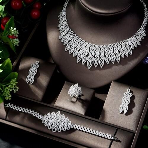 HIBRIDE Elegant New Design Fashion Bridal Jewelry Necklace 4pcs Set Copper CZ Elegance Ladies Wedding Anniversary N-882