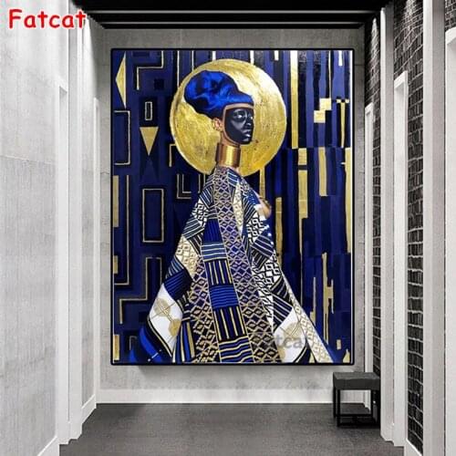 5d photo Round Diamond Painting Modern art, fashion African black woman Full Drill Square Home Decor Handmade Embroidery PP1923