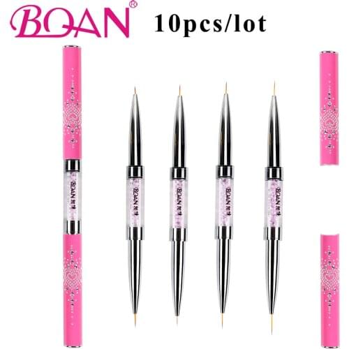 BQAN 10pcs Double head Nail Art Liner Brush Carved Crystal Ultra-thin Drawing Pen Pull Wire Phototherapy Flower Nail Art Tools