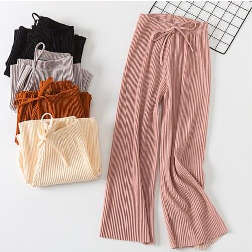 2019 new wide leg pants Korean version of the wild nine pants loose wide leg pants female summer sense high waist pants womens