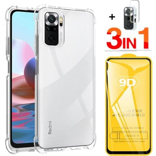 Case For Redmi Note10s Xiaomi Note 10 S Soft Transparent Phone Case + Glass Xiomi Redmi Note 10 S 360 Bumper Airbag Anti-Shock Protective Cover For Xiaomi Redmi Note10 S Max Silicone Shockproof Case Redmi Not 10S
