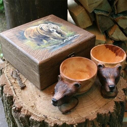 Wooden Mug Animal Shape Portable Camping Drinking Cup Hand Carved Outdoor Cup with Lanyard for Coffee Tea Milk PR Sale