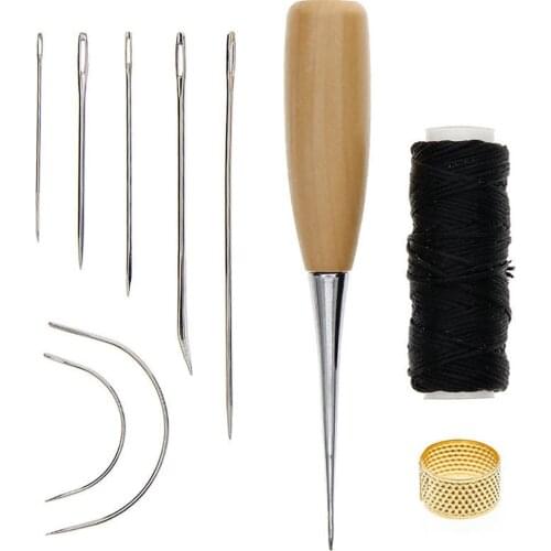 Wooden Handle Leather Tent Sewing Awl Pin Punch Hole Repair Tool Hand Stitcher Leather craft Needlework DIY