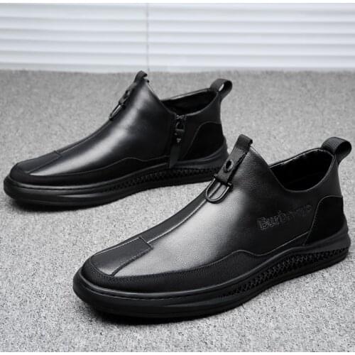 Design real cow leather mens fashion business casual shoes black men zipper shoes