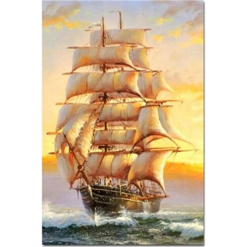 Dpsprue Full Square/Round Drill 5D DIY Diamond Painting "Boat landscape" Embroidery Cross Stitch 5D Home Decor DF210