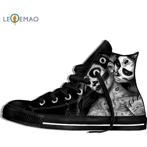 Walking Canvas Boots Shoes Day of The Dead Sugar Skull Girl with Rose Tattoo Cool Wearable Comfort Sport Shoes Classic Sneakers