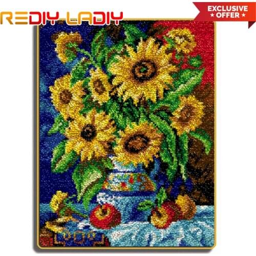 Latch Hook Rug Make Your Own Rug Crocheting Cushion Mat Sunflowers DIY Carpet Rug Acrylic Yarn Printed Canvas Hobby & Crafts
