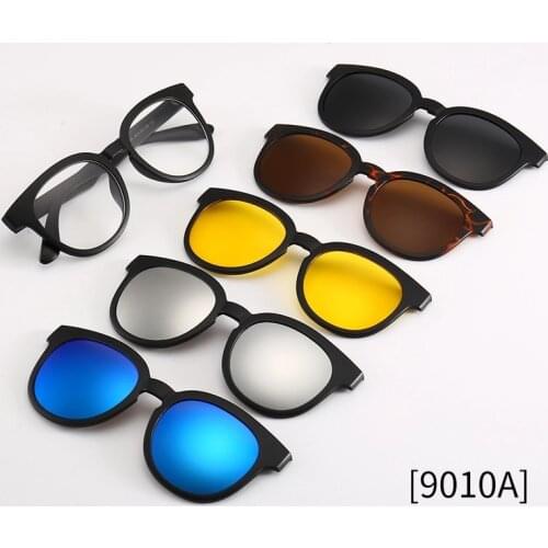 Round 5 In 1 Lenses Polarized Sunglasses Magnet Clip On Replaceable Len Mirror Glasses