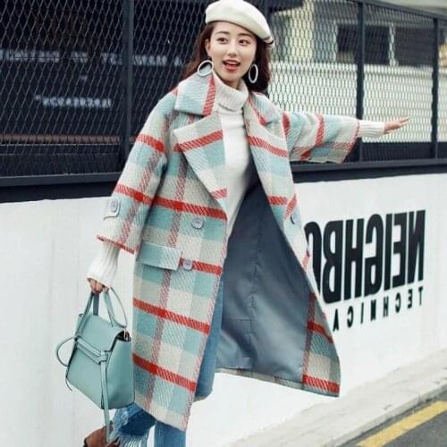 Women Jacket Winter Autumn Lapel Plaid Coat Plus Size Loose Jackets Warm Trench Long Coat Casual Overcoat Women Blend Coat 2018