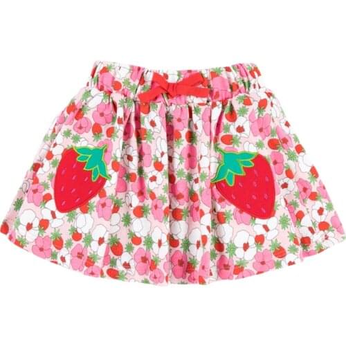 Little Maven New Summer Children Red Floral Printed Strawberry Applique Girls 2-7yrs Cotton Knitted Beach Elastic Band Skirts