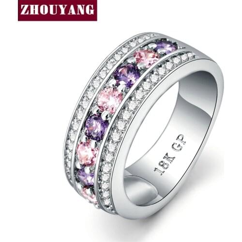 Fashion Cocktail Party Women Rings Silver Color Purple Crystals Bijoux Cubic Zirconia Ring jewelry Chirstmas Gift ZYR585