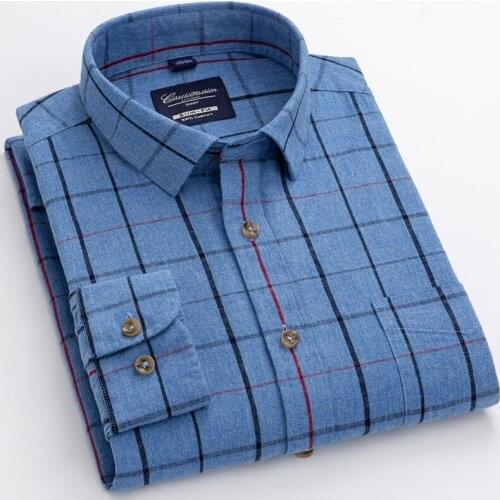 100% Cotton Soft Mens Long Sleeve Casual Plaid Shirt Business Work Regular Fit High Quality Social Checked Dress Shirt