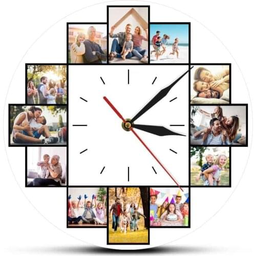 Custom 12 Instagram Family Photos Collage Acrylic Printed Wall Clock Personalized Picture Wall Hanging Watch Housewarming Gift